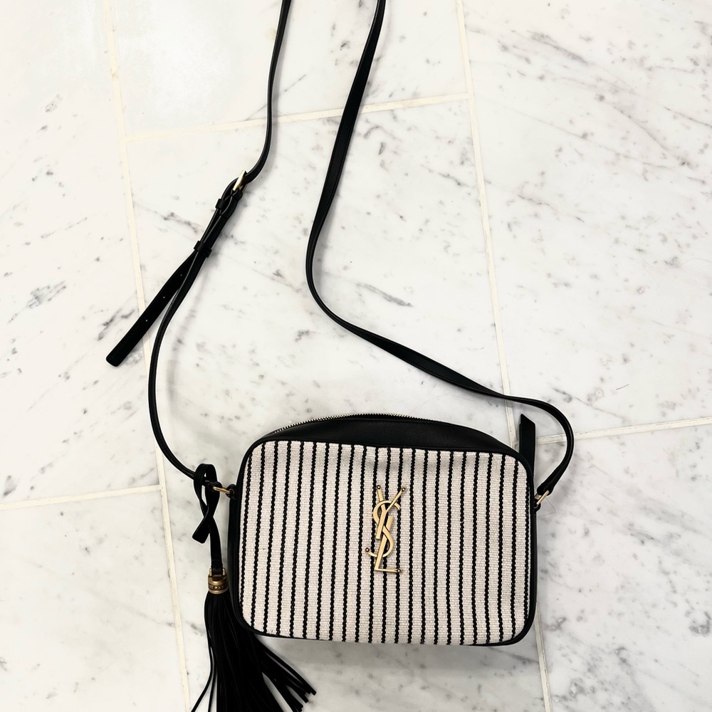 Yves Saint Laurent Black and Cream Striped Crossbody Bag